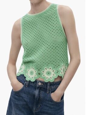 Mango Floral Scallop Crochet Tank with Cream Floral Hem
